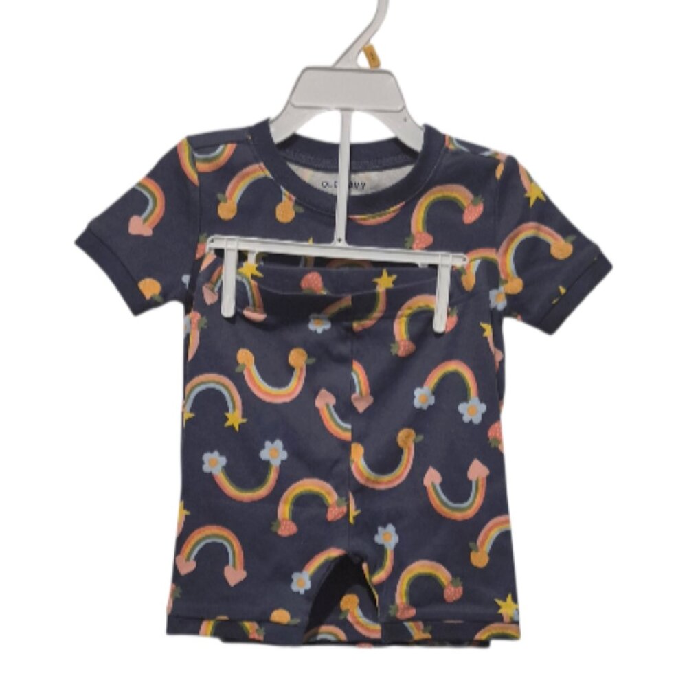 Old Navy Girls' 2 Piece Rainbow Pajama Short Set, Size 4T, 100% Cotton, New